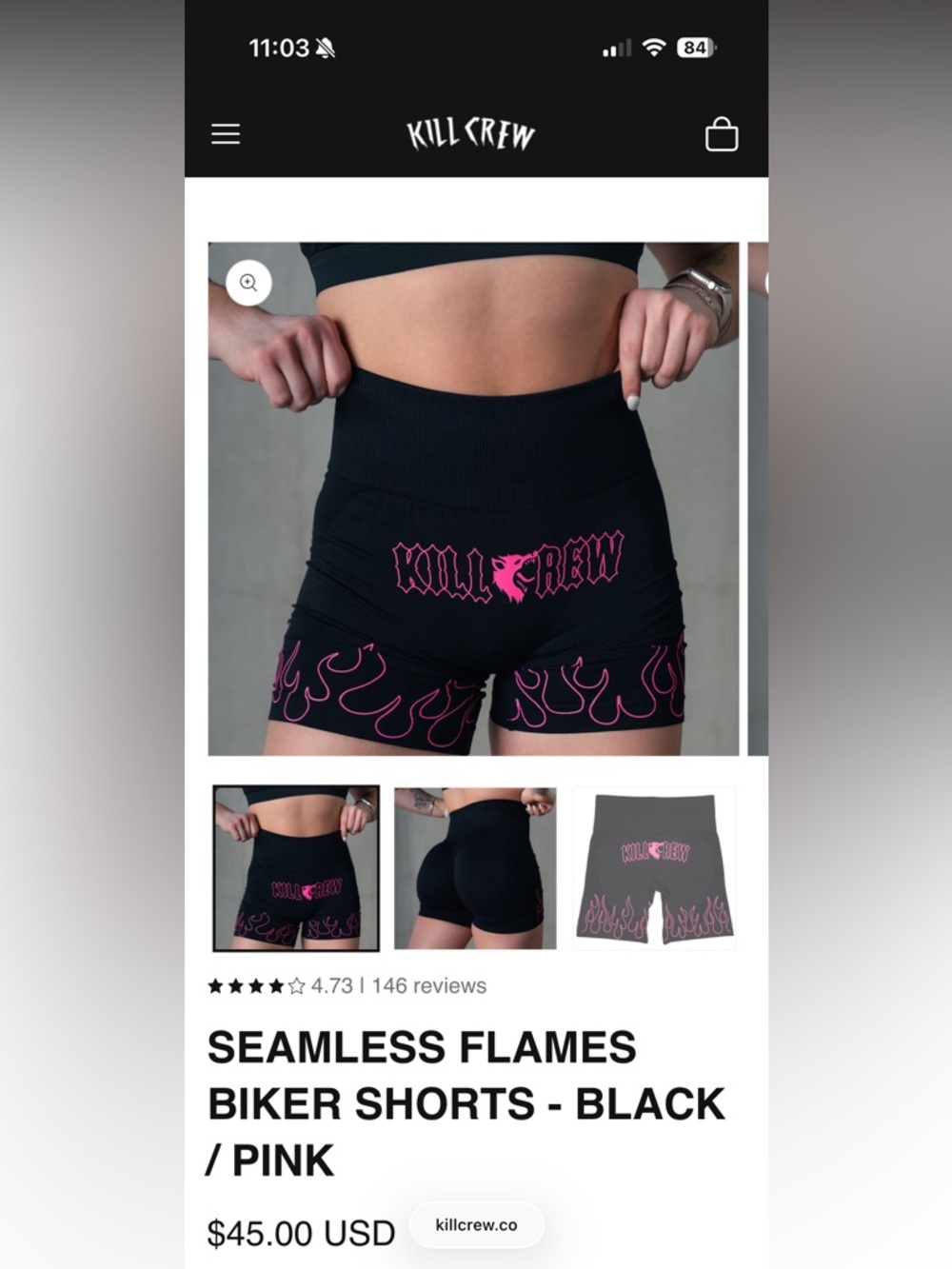 Kill Crew Seamless Flames Athletic Biker Shorts- Women’s Neon Hot Pink & Black - Picture 3 of 7